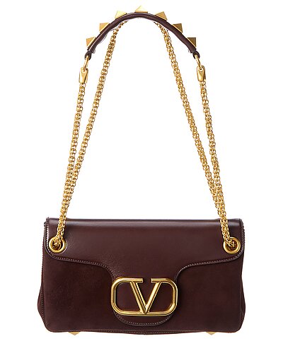 Valentino Stud Sign Suede & Leather Shoulder Bag