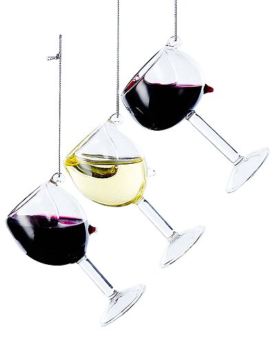 Kurt Adler Set of 3 Glass Wine Glass Ornaments