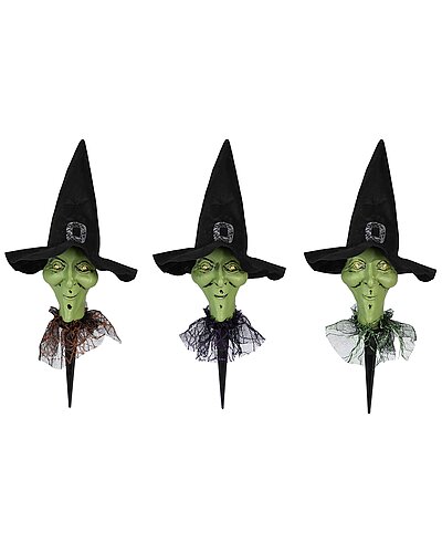 Northlight Set of 3 Lighted Smirking Witch Halloween Outdoor Pathway Markers with Timer