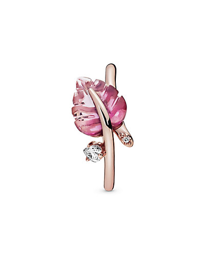 Pandora Rose 14K Rose Gold Plated Pink Murano Glass CZ Leaf Ring
