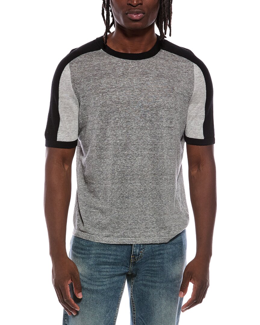 Autumn Cashmere Colorblock Saddle Linen-blend T-shirt In Gray