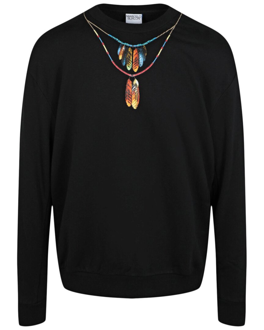 Marcelo Burlon County Of Milan Marcelo Burlon Feathers Necklace Crewneck Sweatshirt Man Sweatshirt Black Size Xl Cotton In Black