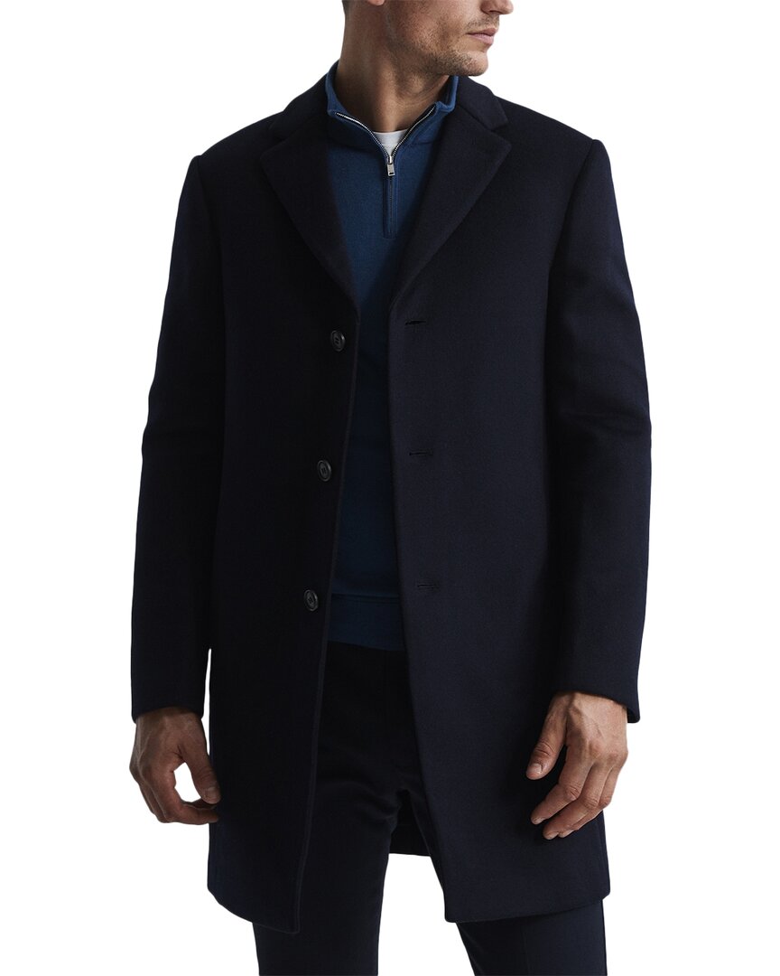 Reiss Navy Gable Wool Blend Single Breasted Epsom Overcoat In Blue