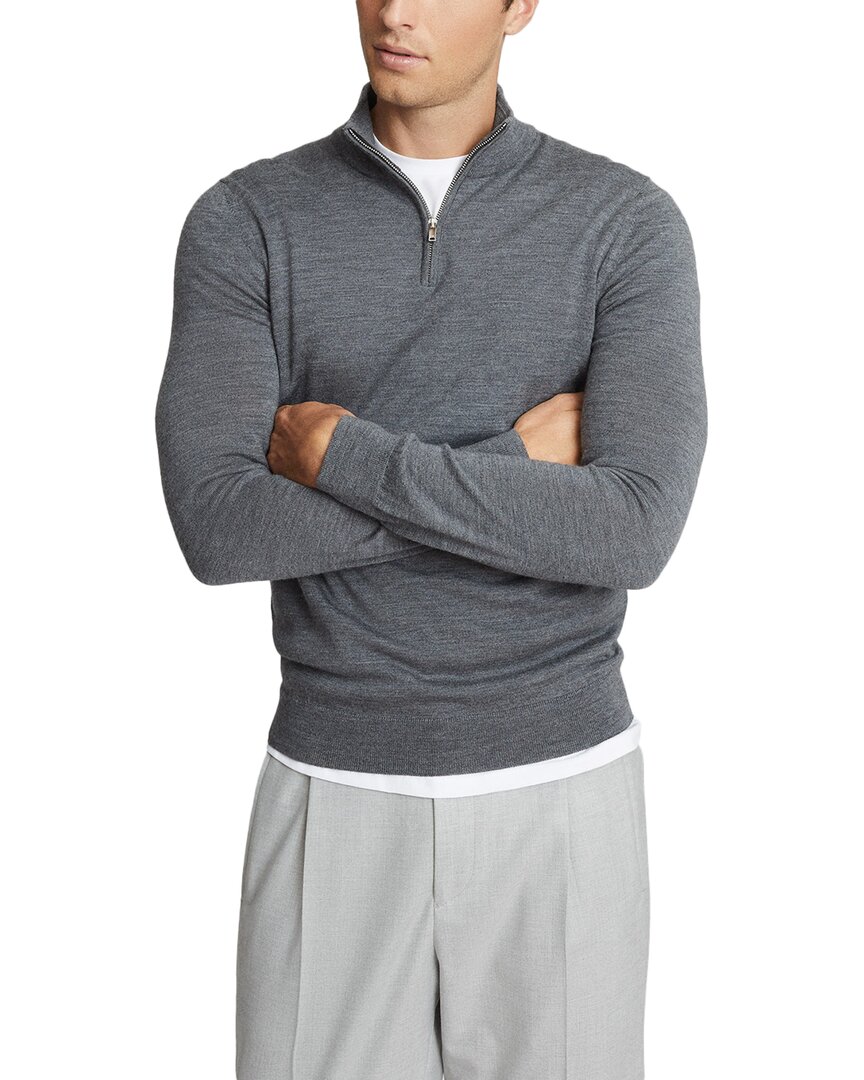 Reiss Mitchell Melange Funnel Neck Half Zip Pullover In Grey