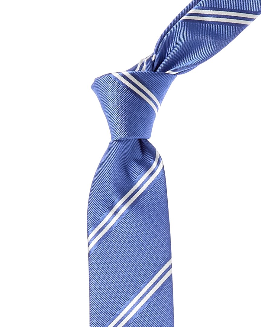 Hugo Boss Light Pastel Blue Stripe Silk-blend Tie In Blue