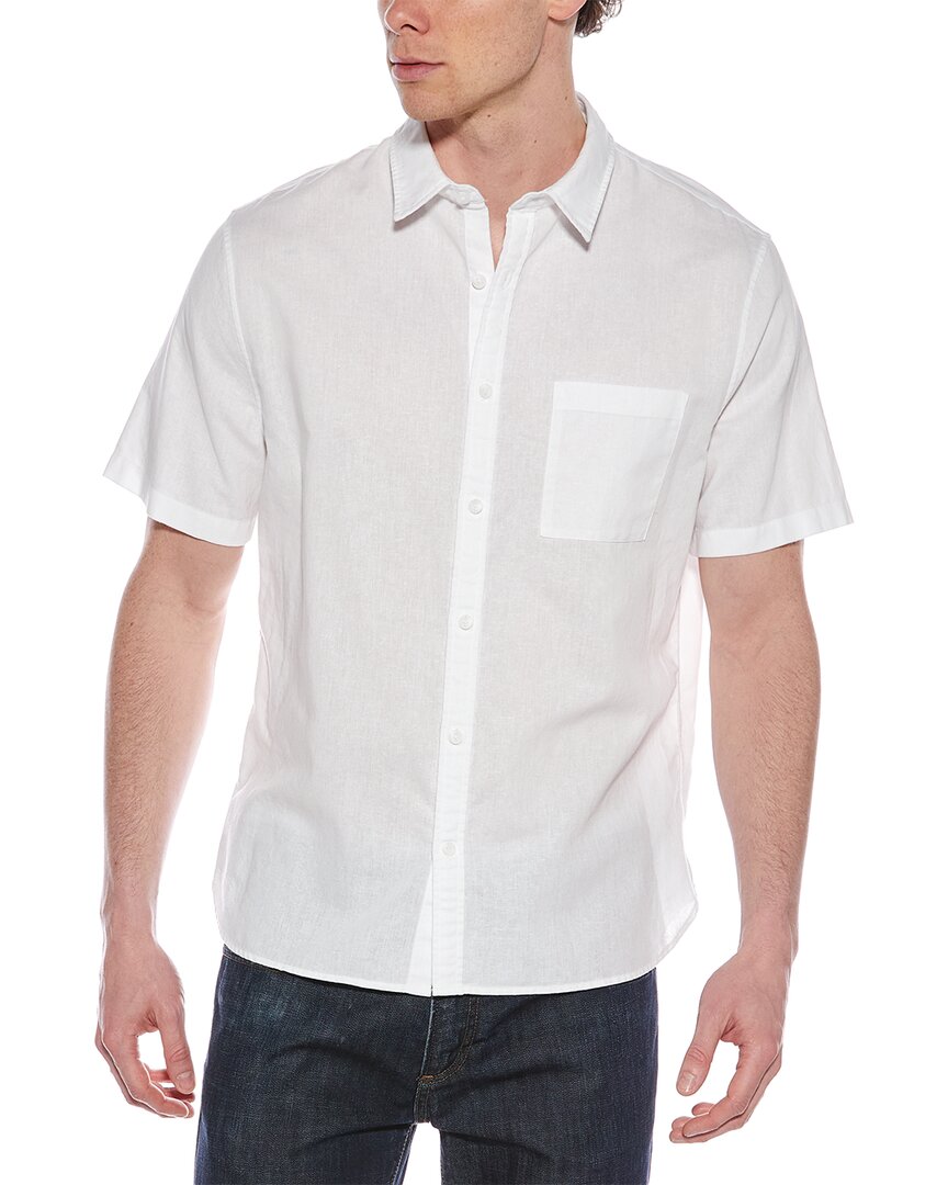 Vince Solid Linen Button Down Shirt In White