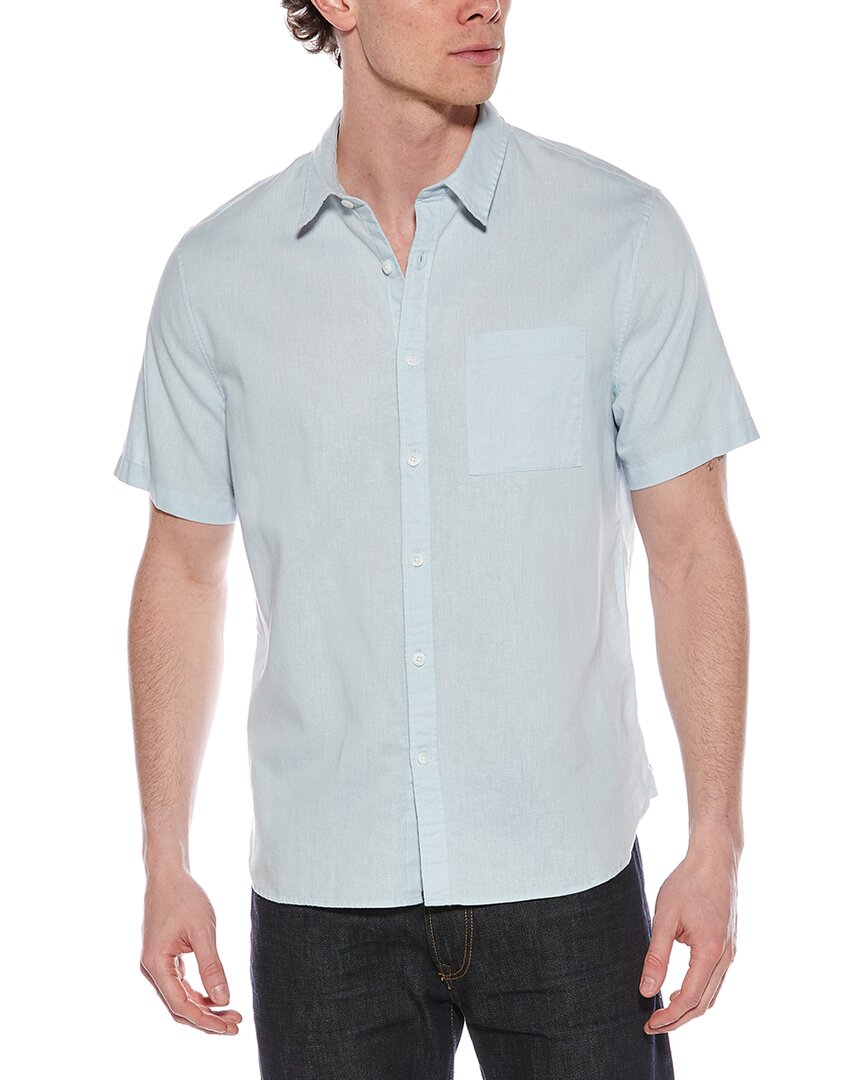 Vince Linen-blend Button-down Shirt In Blue