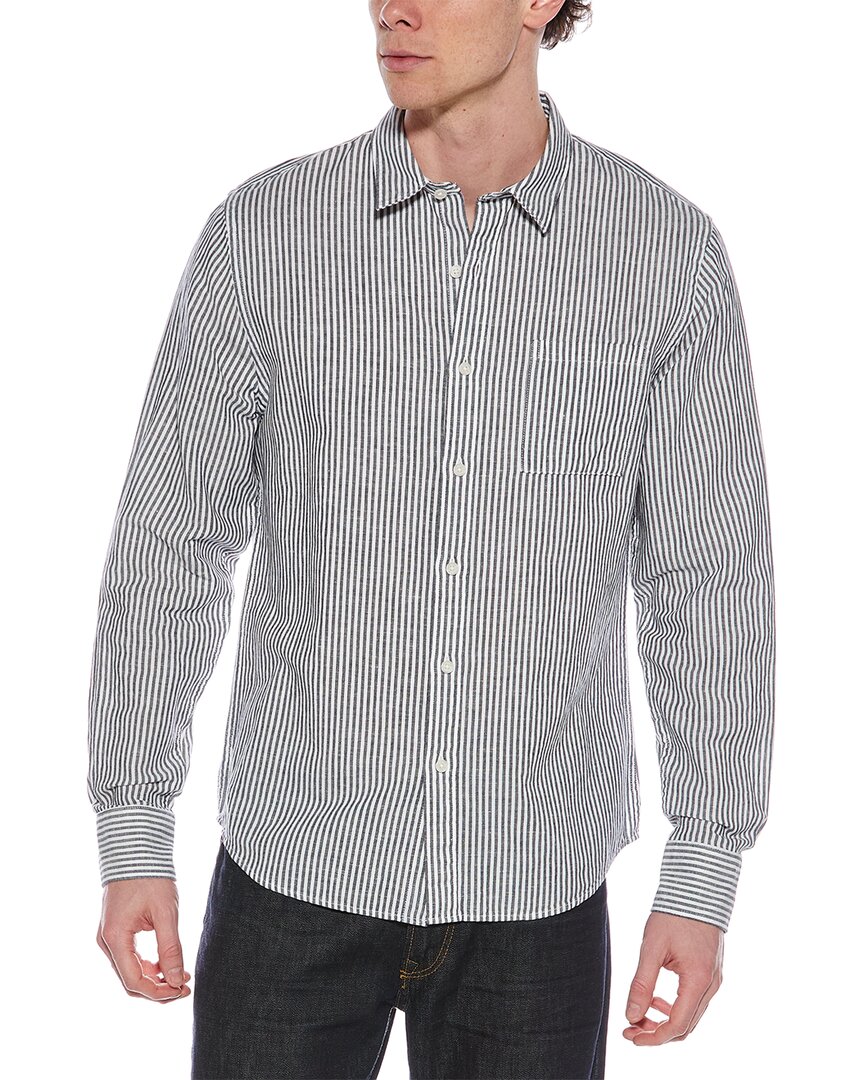 Vince Stripe Linen-blend Button-down Shirt In Blue