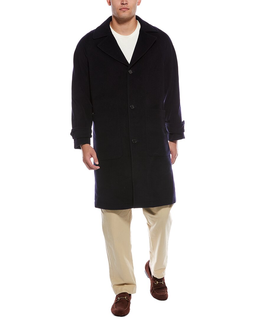 Officine Generale Fernando Coat Fuzzy Felted Wo In Blue