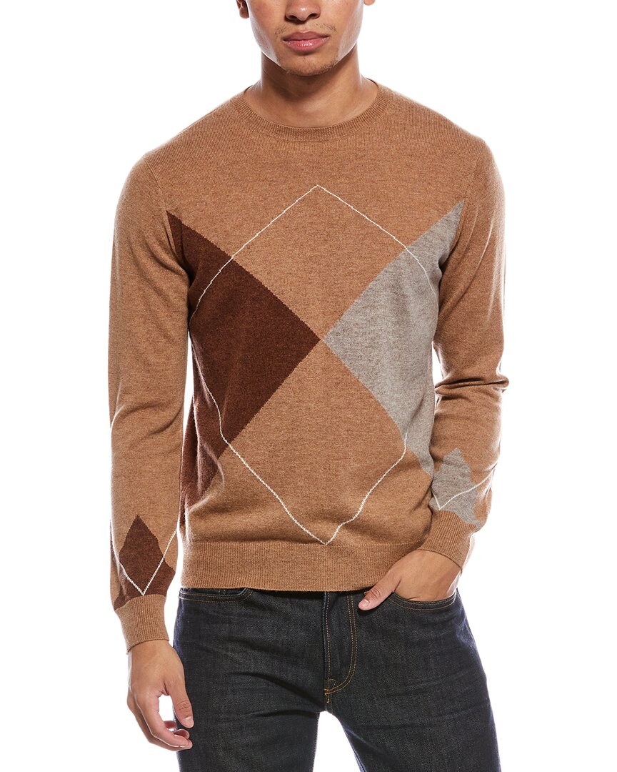 Scott & Scott London Brodie Cashmere Argyle Wool & Cashmere-blend Crewneck Sweater In Brown