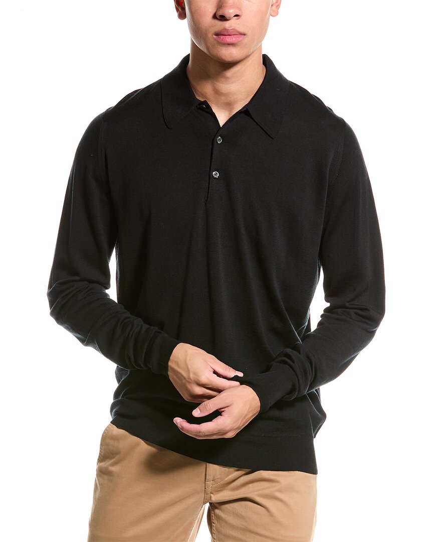 Todd Snyder Long Sleeve Wool Polo Shirt In Black