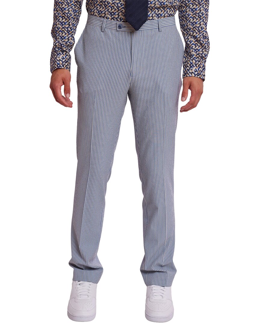 Paisley & Gray Downing Slim Flat Front Stripe Seersucker Dress Pants In Gray