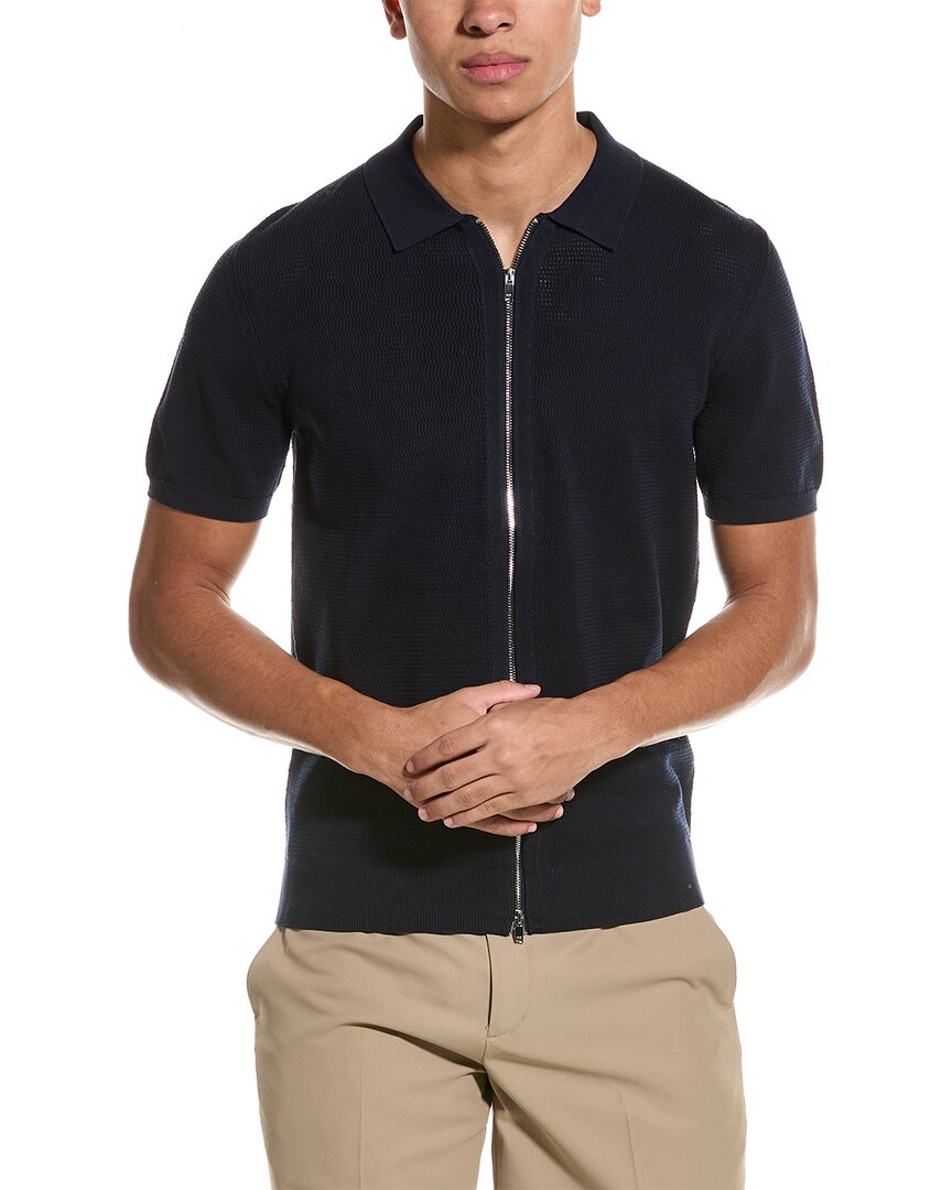 Reiss Walton Slim Fit Textured Zip Through T-shirt In Black