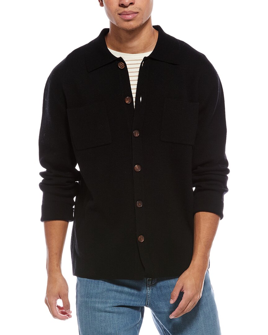 Scott & Scott London Brodie Cashmere Classic Wool & Cashmere-blend Sweater Shirt In Black