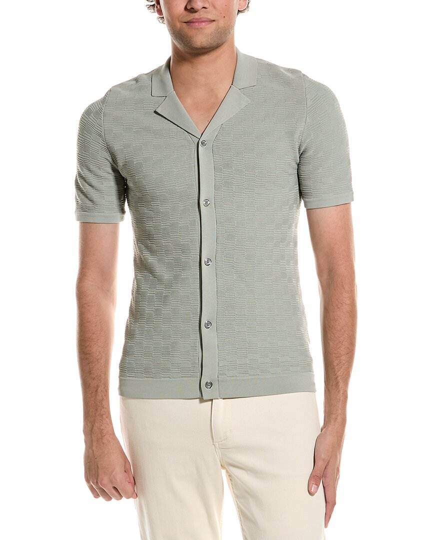 Reiss Lunar Textured Cuban Collar Button-through Shirt In Green