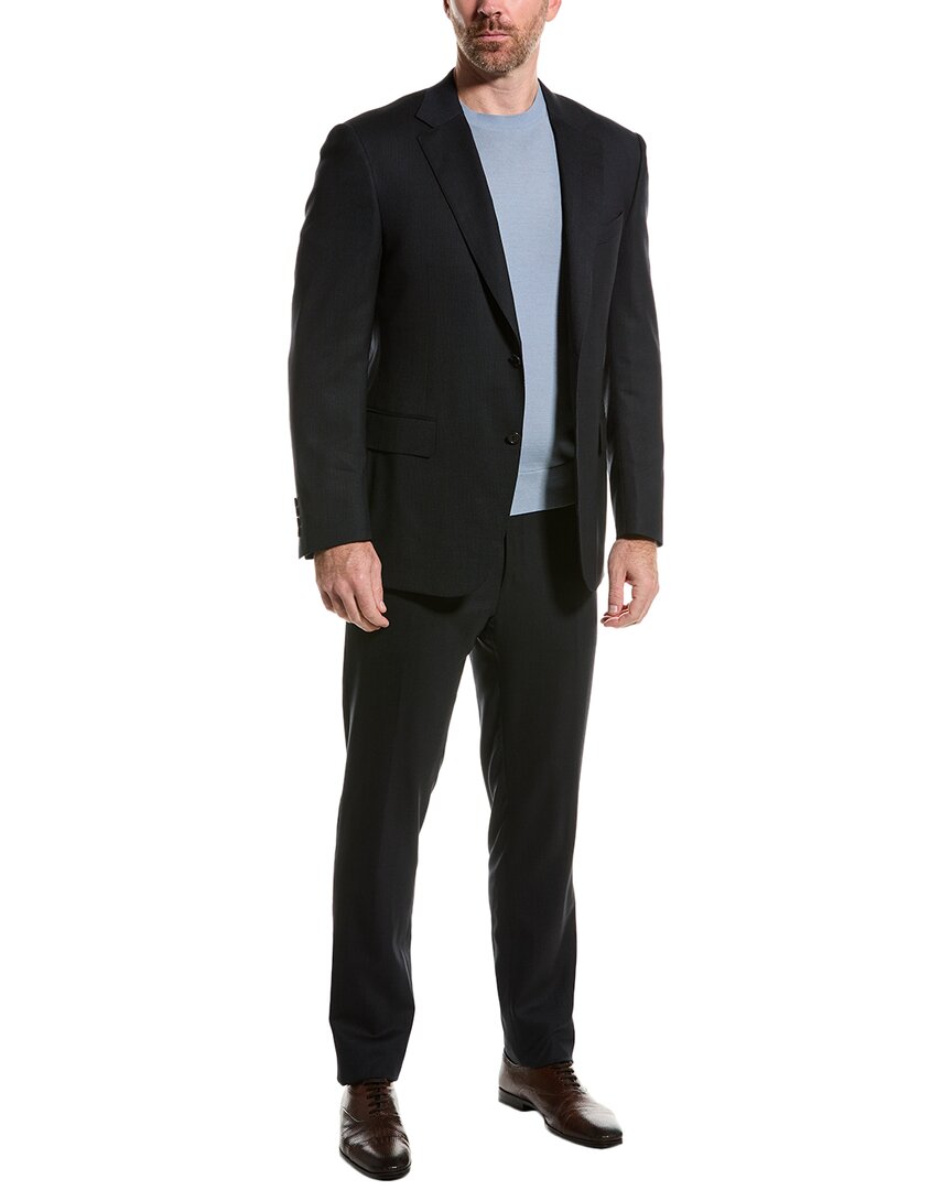 Canali Wool-blend Suit With Flat Front Pant In Blue