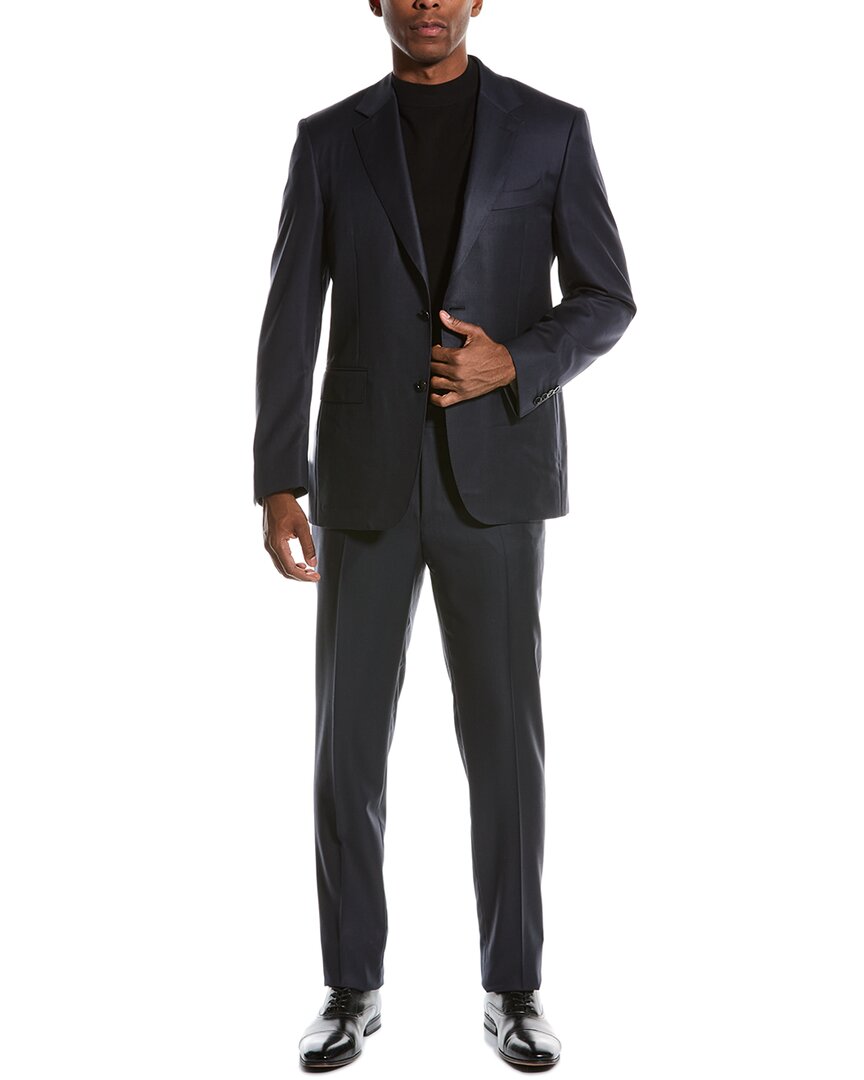 Canali 2pc Wool Suit With Flat Front Pant In Blue