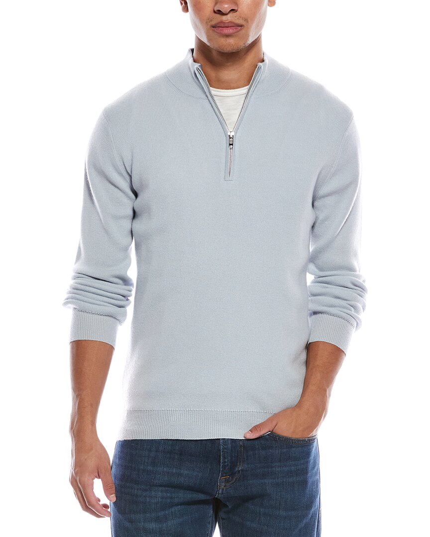 Scott & Scott London Brodie Cashmere Ribbed Wool & Cashmere-blend 1/4-zip Mock Neck Sweater In Blue