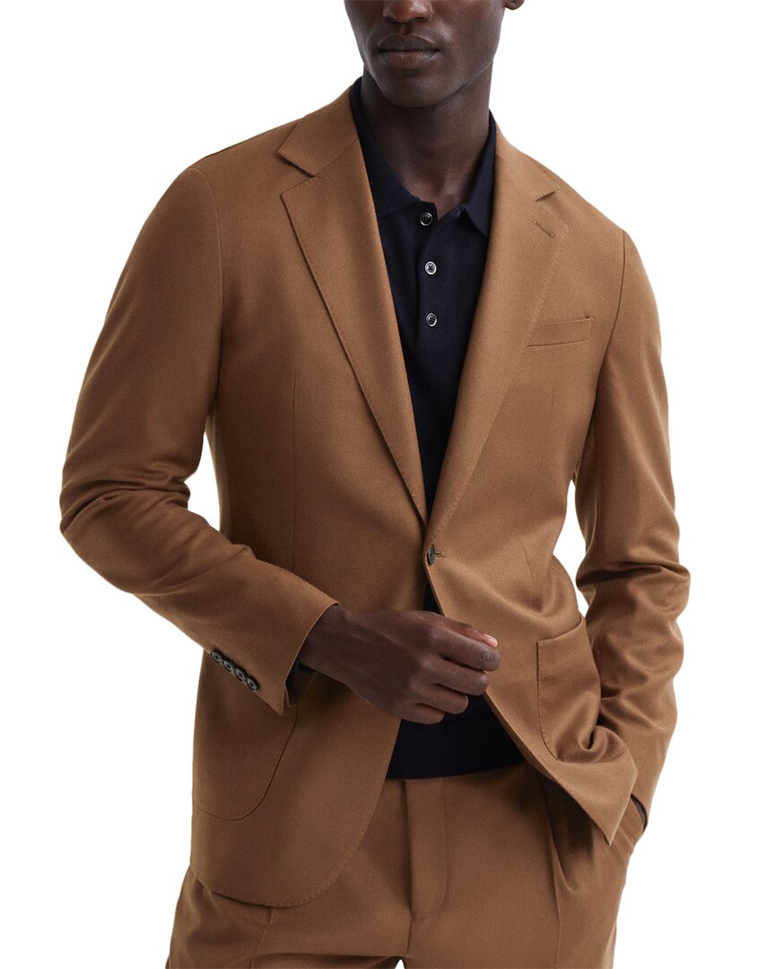 Reiss Tobacco Slim Fit Wool Blend Single Breasted Blazer