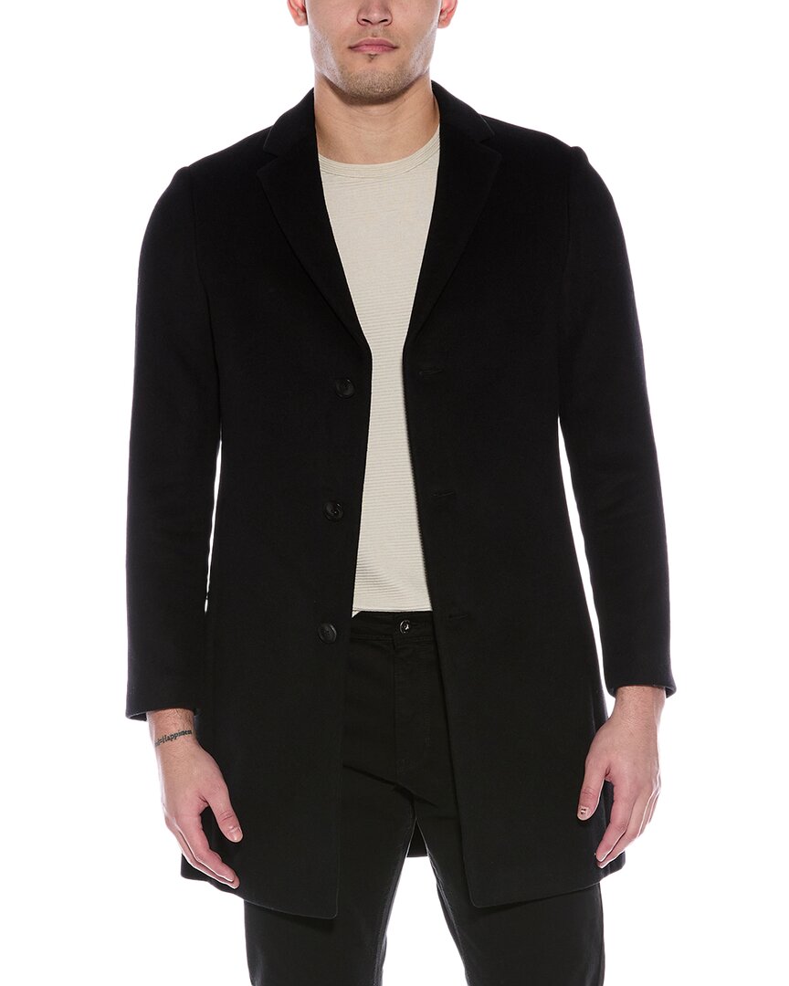 Reiss Khaki Gable Single Breasted Overcoat In Black
