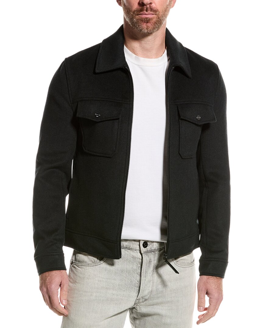Reiss Peridoe Zip-through Wool-blend Shacket In Black
