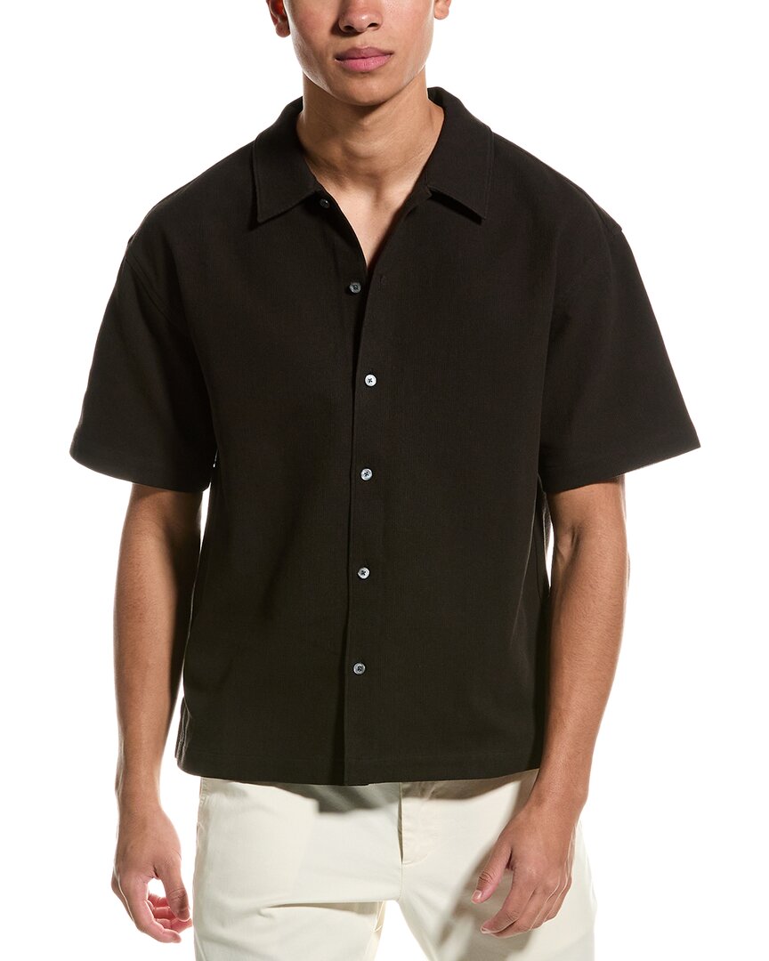 Frame Textured Short Sleeve Button-up Shirt In Black