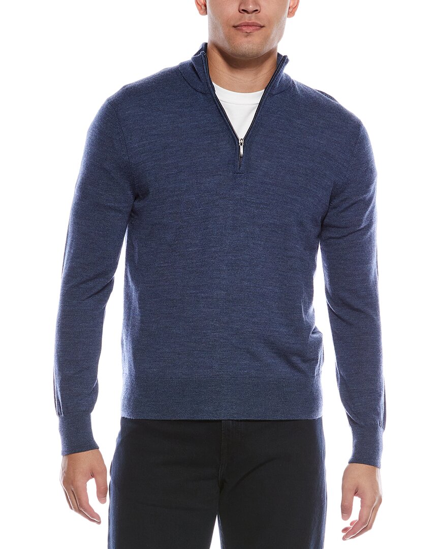Brooks Brothers Wool 1/2-zip Cardigan In Blue