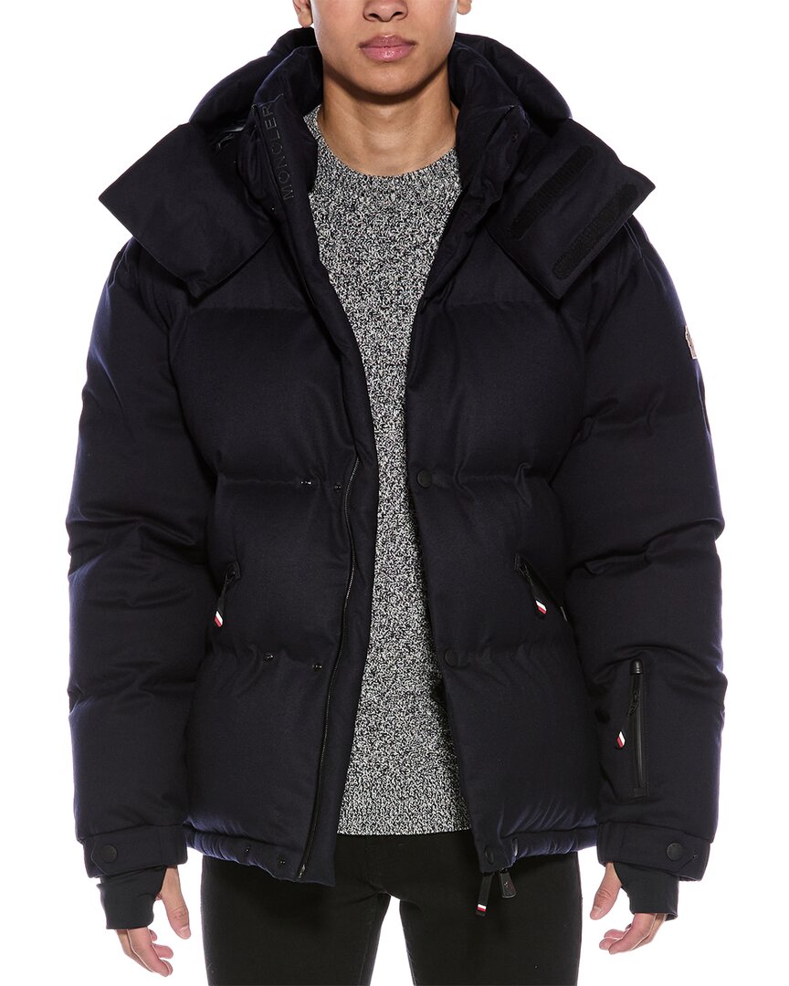 Moncler Wool Puffer Down Coat In Blue