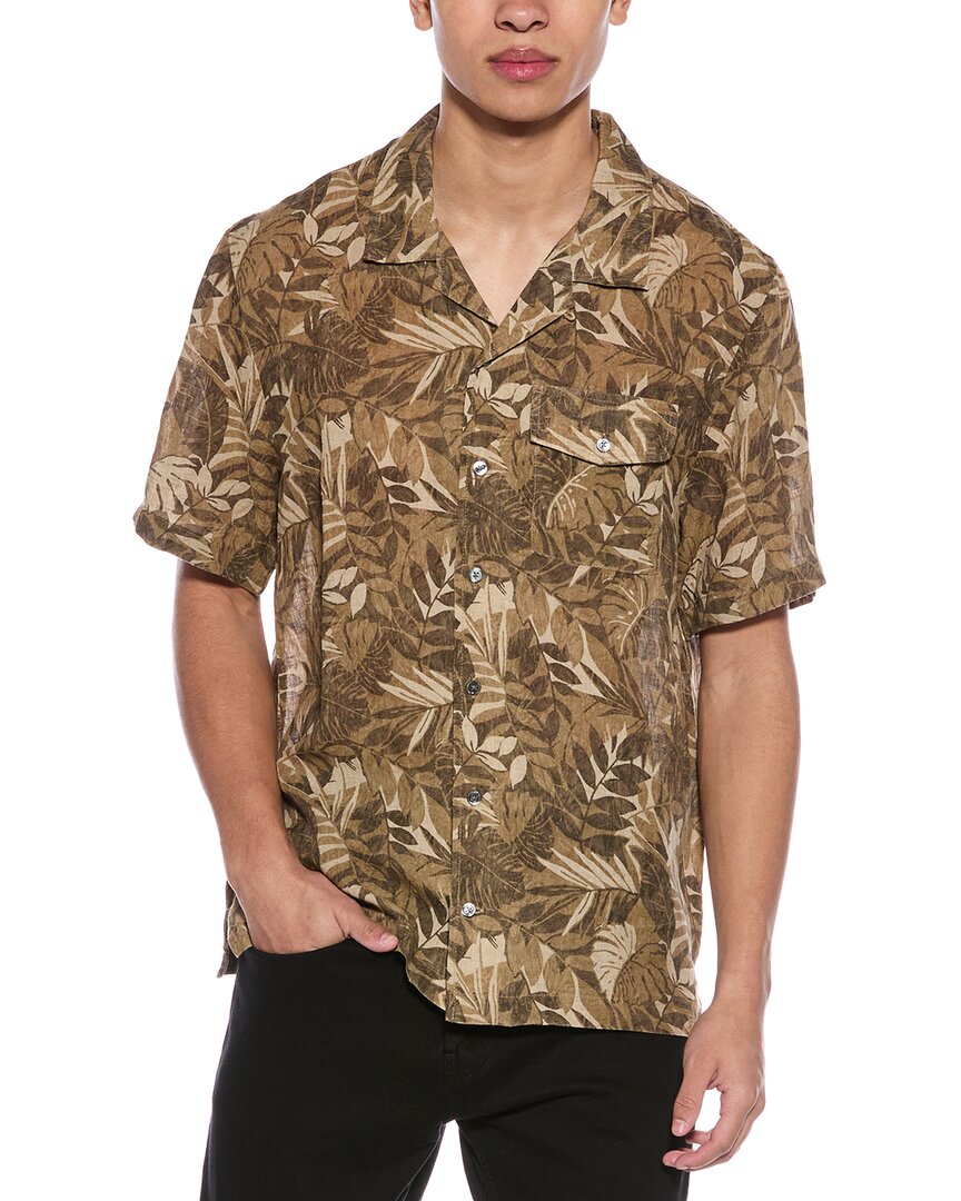 James Perse Printed Linen Shirt In Brown