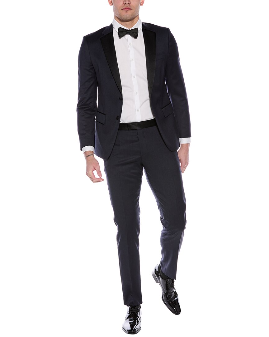 Hugo Boss Slim-fit Jacket In Stretch Flannel In Blue