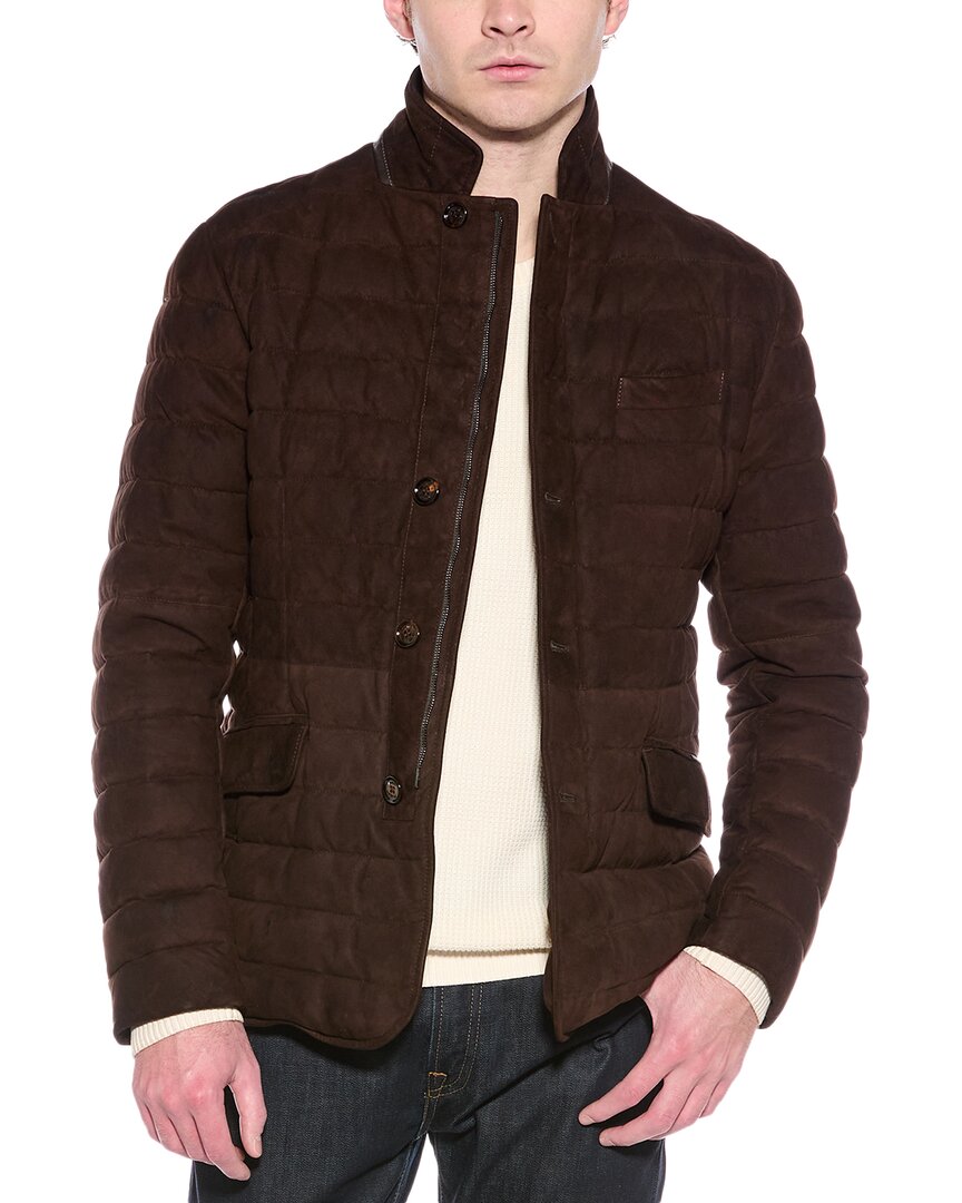 Moorer Zavyer Suede Down Jacket In Brown