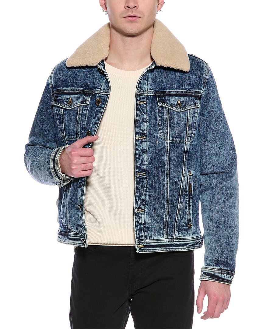 Moorer Sheepskin-trimmed Denim Jacket In Blue