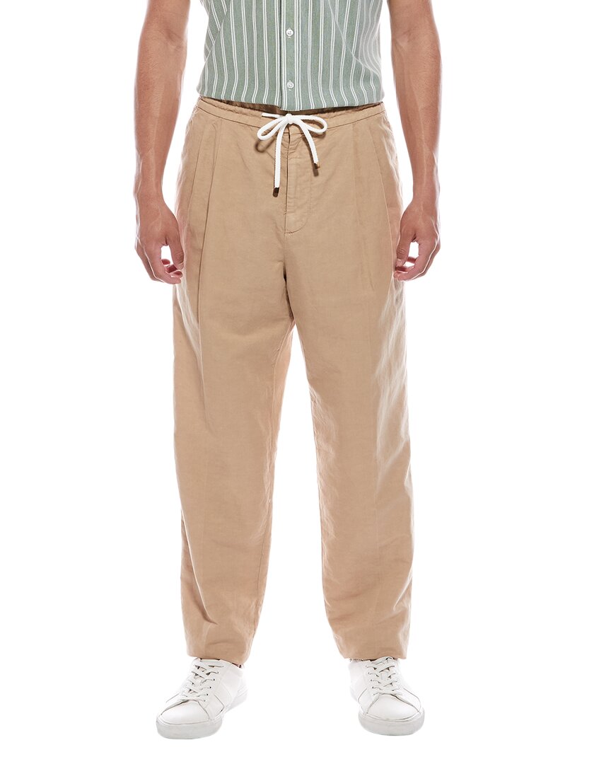 Brunello Cucinelli Leisure Fit Pleated Linen-blend Drawstring Pant