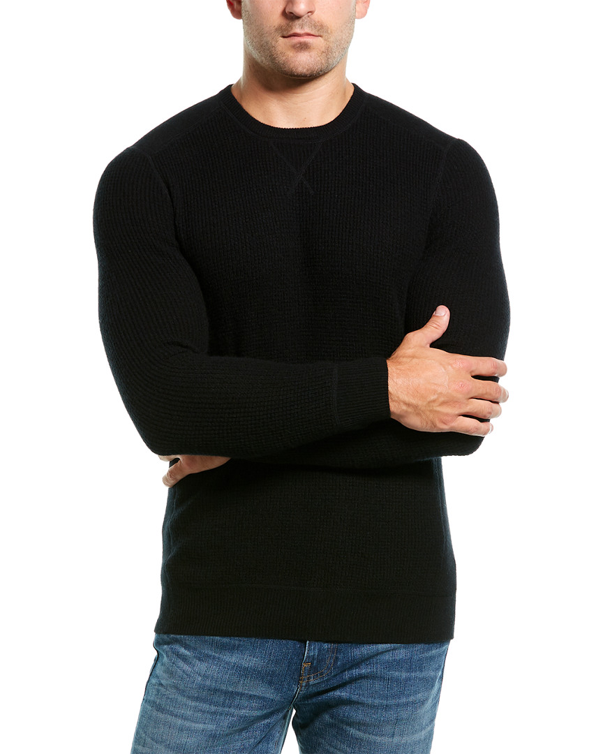 Amicale Cashmere Crewneck Waffle Cashmere Sweater Men's Black L | eBay