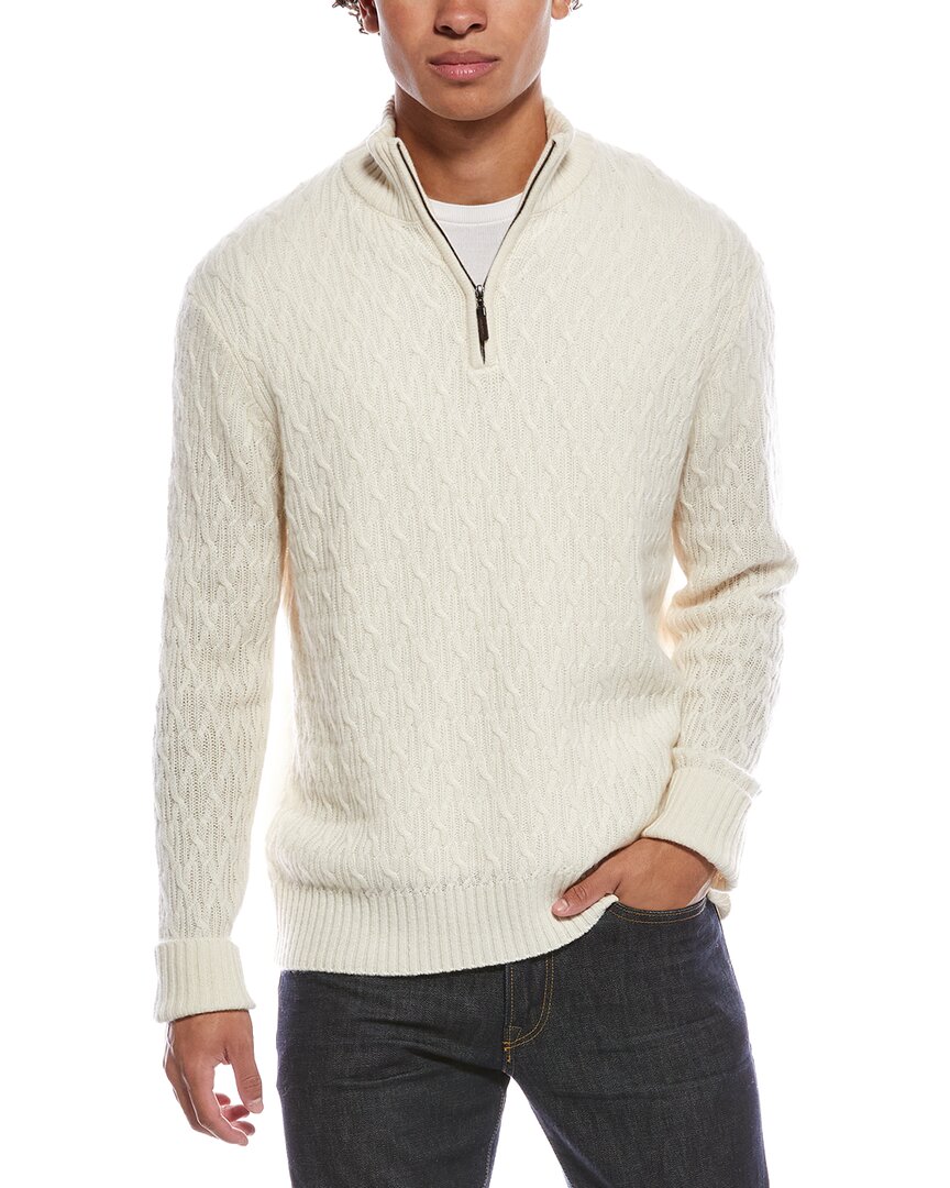 Quinn Mini Cable Stitch Cashmere 1/4-zip Mock Sweater In White