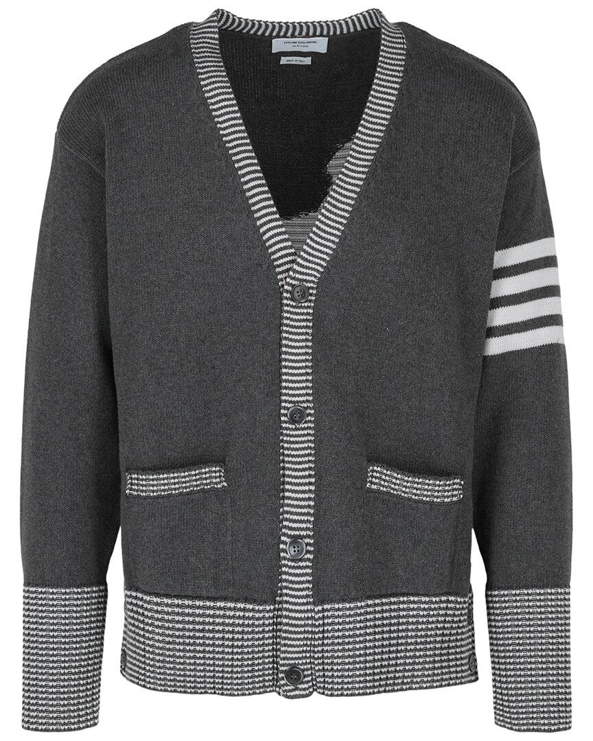 Thom Browne Thome Browne Hector Icon Intarsia V Neck Cardigan In Gray