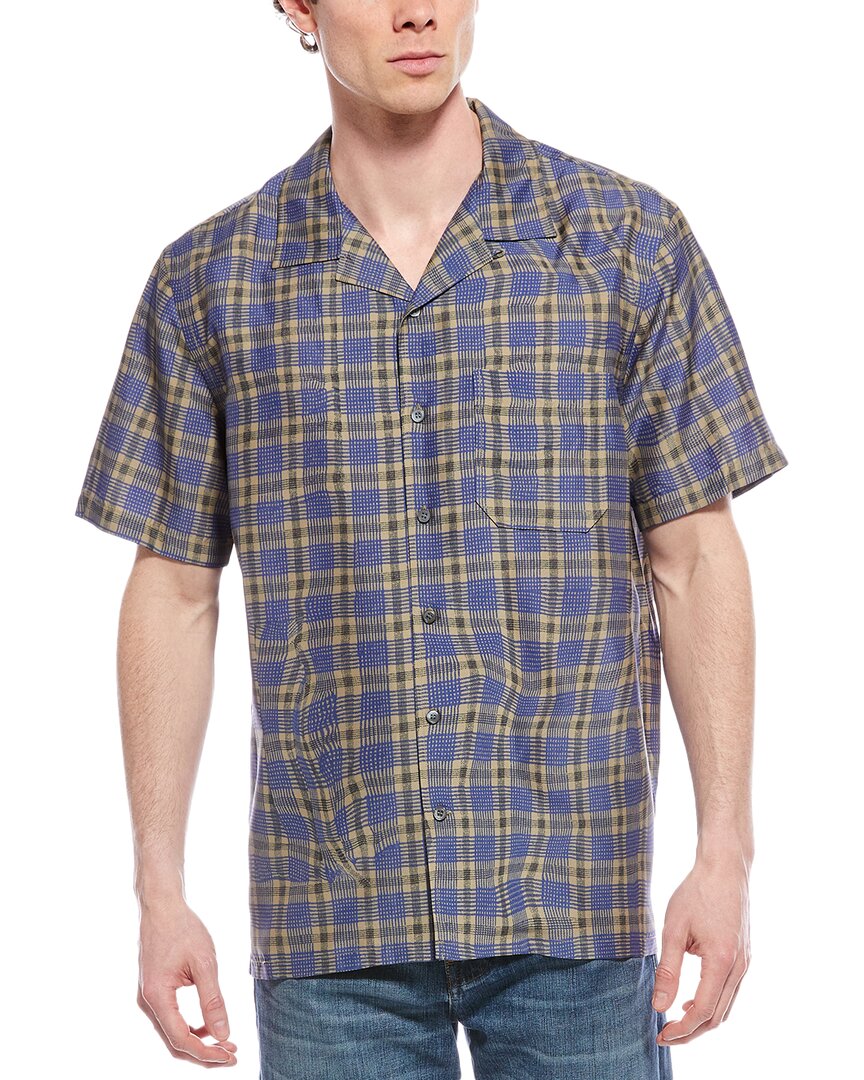 Theory Wrinkle Check Silk-blend Shirt In Blue