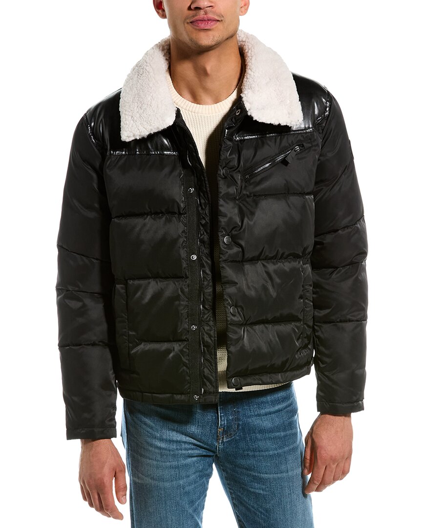 Noize Vroni Mixed Media Puffer Jacket In Black