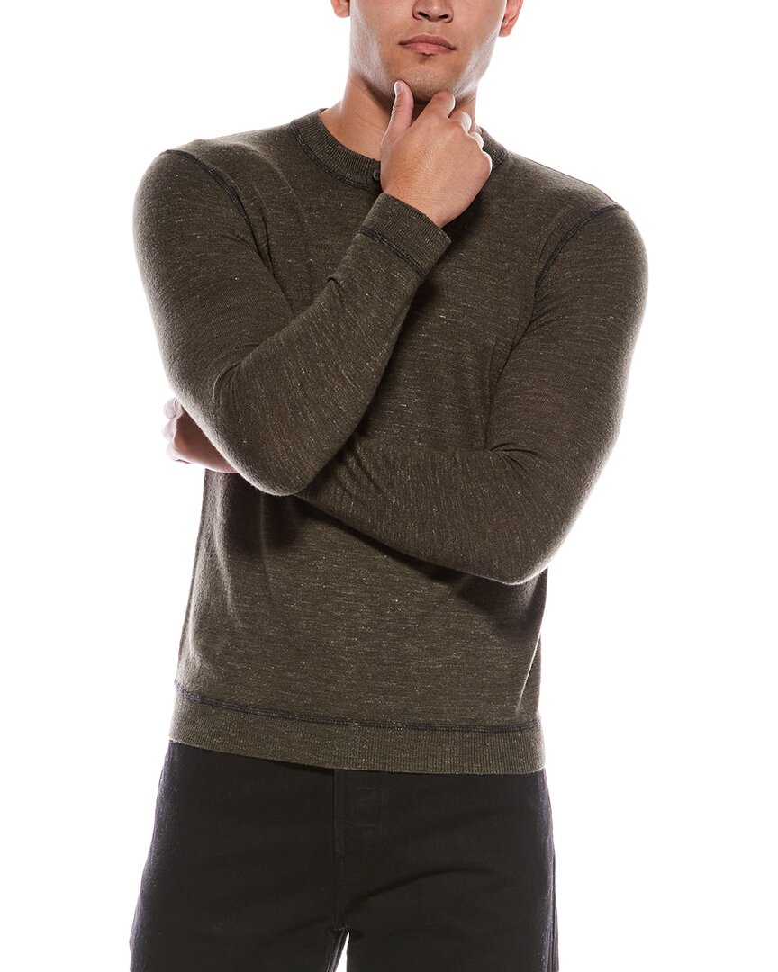 Autumn Cashmere Wool & Linen-blend Henley Crewneck Sweater In Green