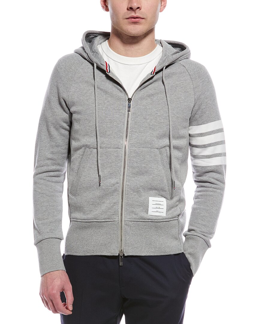 Thom Browne Center-back Stripe Zip-up Hoodie In Gray