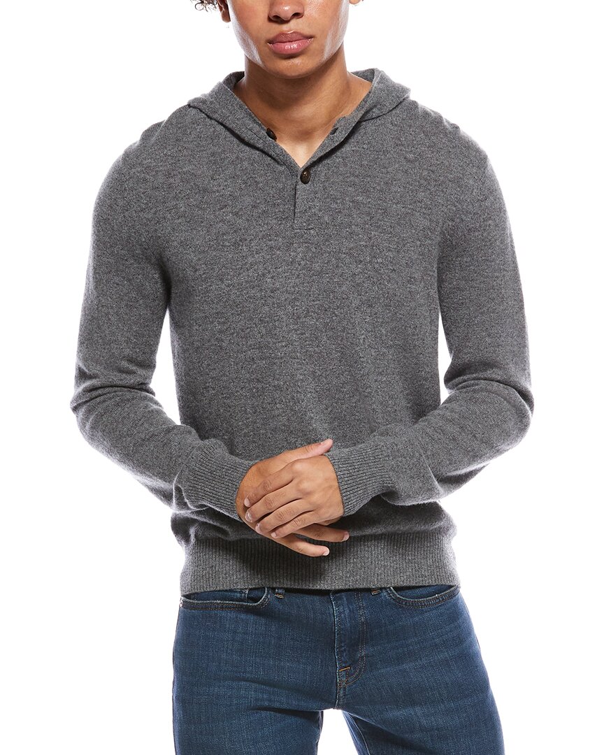 Amicale Cashmere Jersey Cashmere Henley Hoodie In Gray