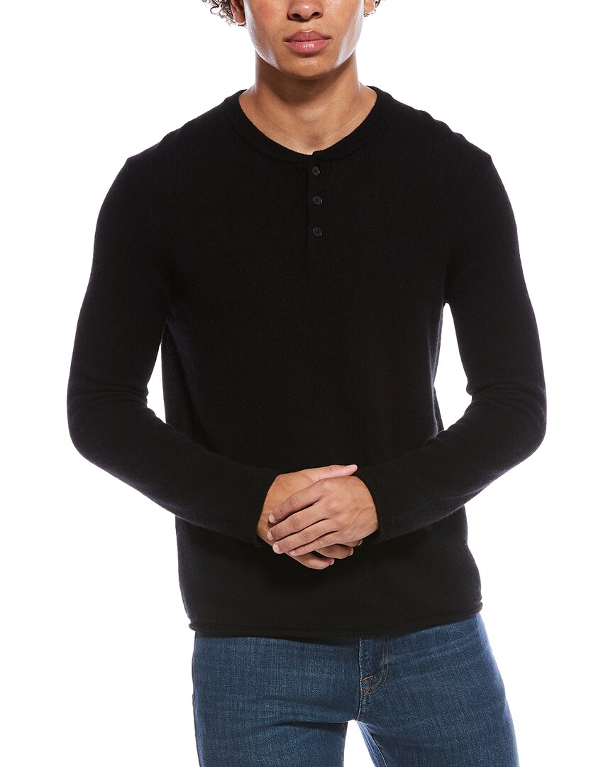 Amicale Cashmere Henley Cashmere Sweater In Black