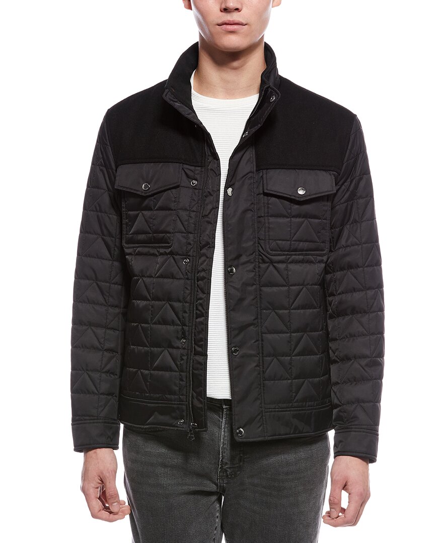 Cole Haan Box Triangle Quilted Wool-blend Jacket In Black
