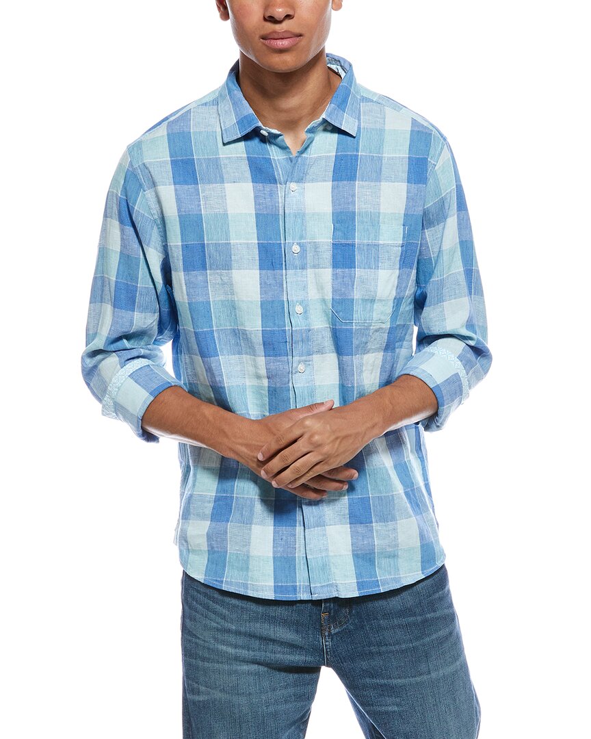 Tommy Bahama Barbados Breeze Beach Day Check Linen-blend Shirt In Blue