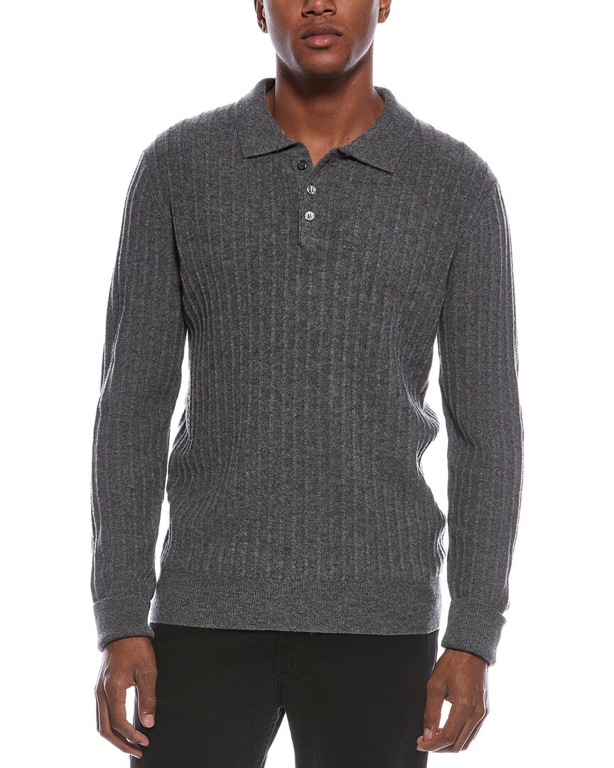 Kier + J Ribbed Wool & Cashmere-blend Polo Sweater In Gray