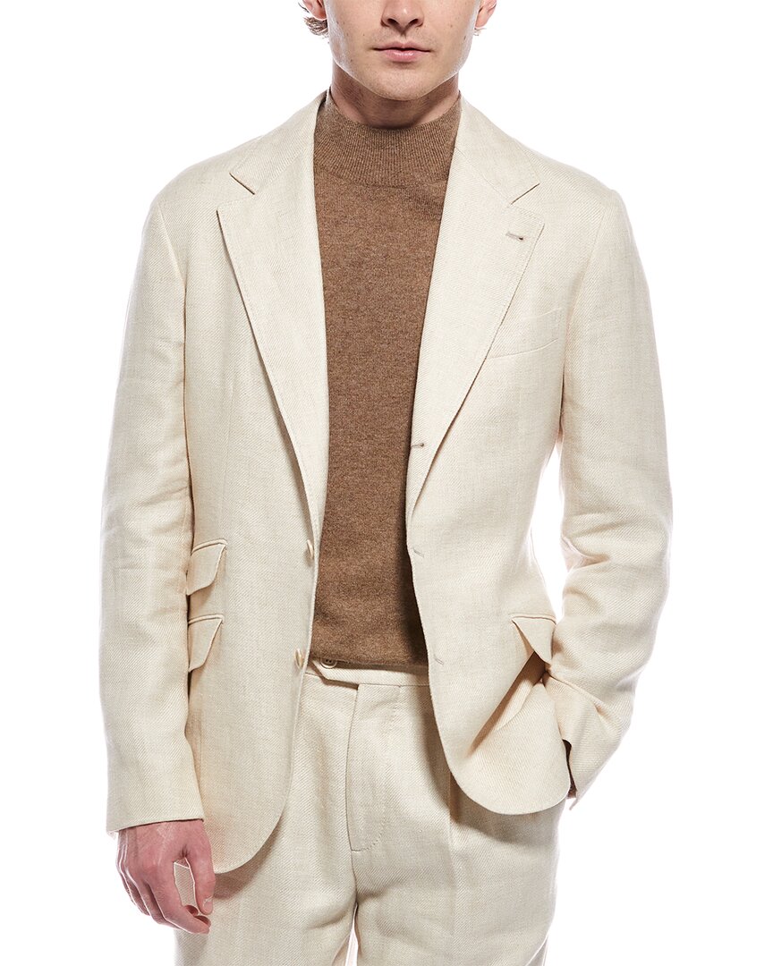 Brunello Cucinelli Linen & Wool-blend Blazer In White