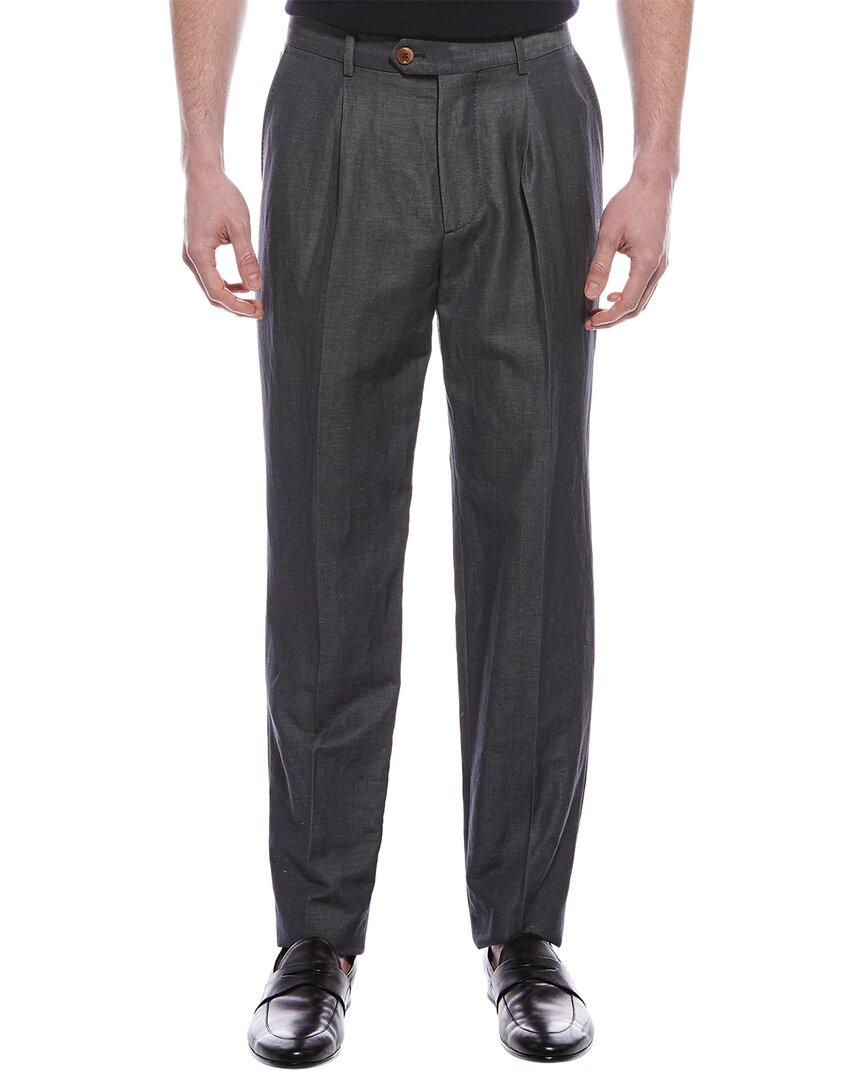 Brunello Cucinelli Men Leisure Fit Trousers In Virgin Wool Flannel With Drawstring And Double Darts