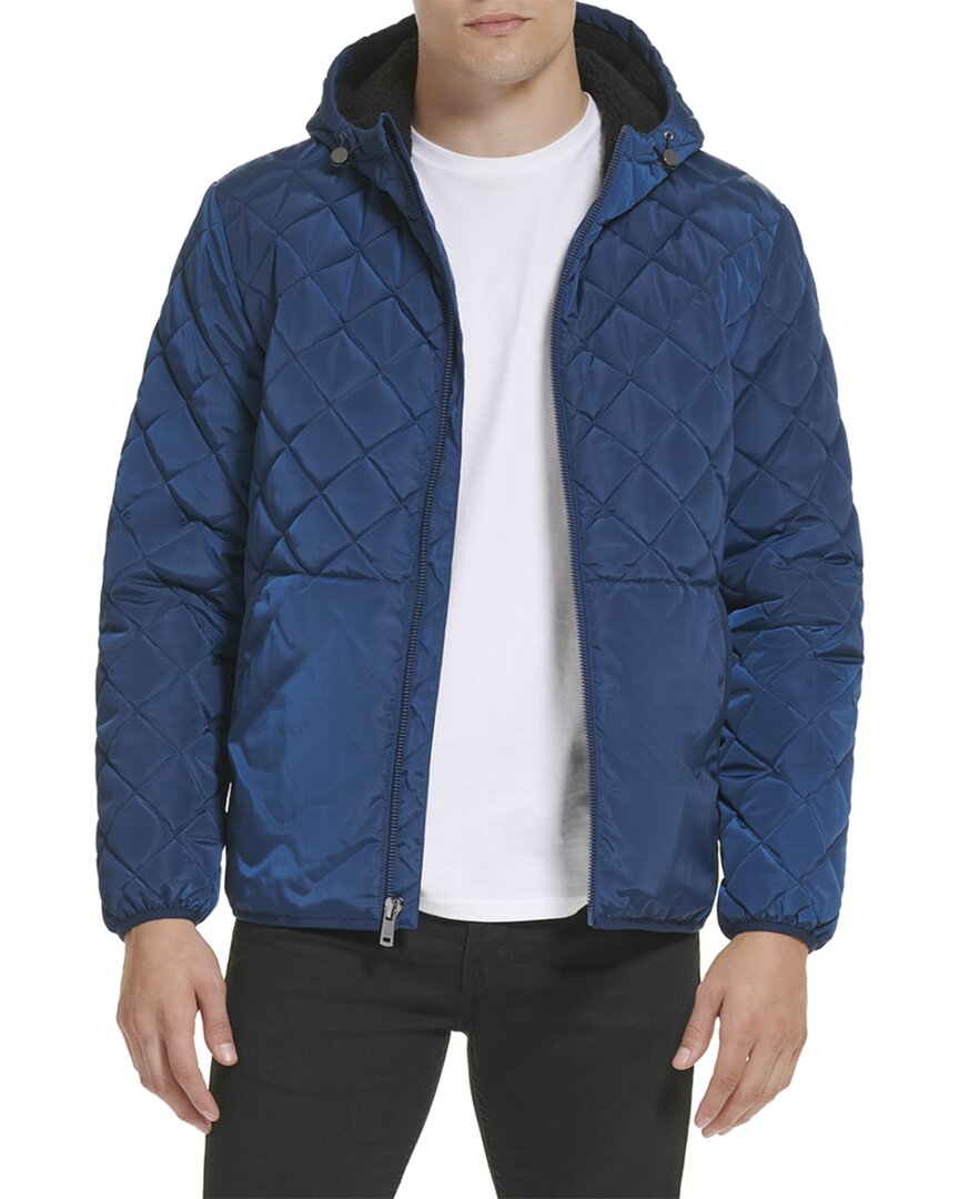 Kenneth Cole Diamond Quilted Coat In Blue