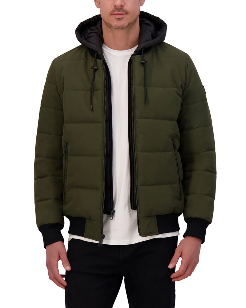 Kenneth Cole Oxford Hooded Bomber Jacket In Green