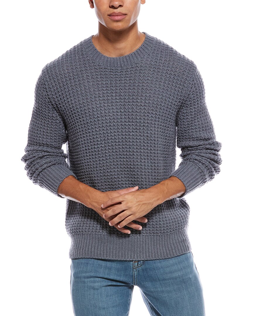 Vince Macro Waffle Wool & Cashmere-blend Crewneck Sweater In Blue